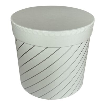 Pudełko okrągłe białe w srebrne paski okrągłe - Rozmiar L